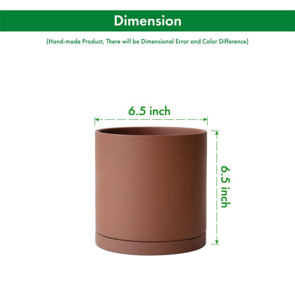 D'vine Dev 6 Inch Rust Terracotta Plant Pot with Drainage Hole and Saucer, Round Cylinder Planter Pot for Indoor Plants, Set of 2, 40-V-C-2