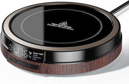 Coffee Mug Warmer for Desk, 50W Fast Heating Cup Warmer with Smart Display, 4 Temps & 12H Timer, Auto Shut Off for Tea, Milk, Hot Drinks - Wood Effect