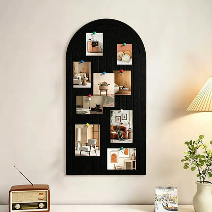 Large Arched Felt Bulletin Board, 47" x 24" Cork Board Alternative with 30 Push pins, 8 Customizable Adhesive Tiles for Office, Home Wall Decor, Photos and Workspace(Black)