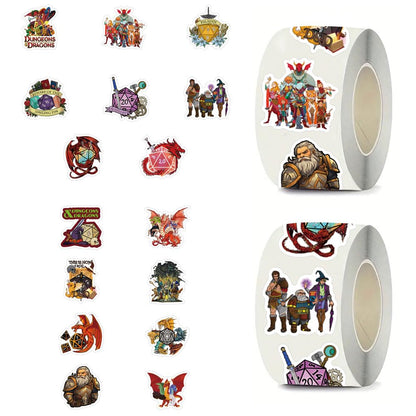 1000pcs Stickers, D&D Classic Game 1.5 Inch Labels with 16 Patterns Decal Rolls Self Adhesive Seals for Party Decor for Water Bottle Laptop Scrapbook Card Envelope
