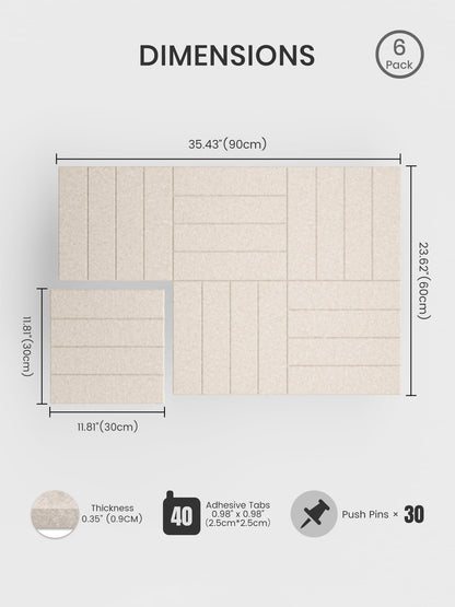 Bumusty Large Cork Board Alternative-36 x 24" Felt Bulletin Board Tiles, with 30 Pushpins, 40 Adhesive Tabs, Bold-Stripe 6-Pack, Cork Boards for Office Push Pin Board Felt Board-Oatmeal