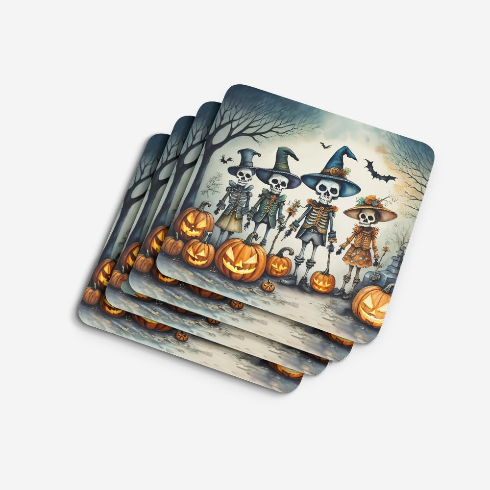 Caroline's Treasures Calacas Skeletons Spooky Halloween Foam Coaster Set of 4 Cup Coasters for Indoor and Outdoor, Coaster for Tabletop Protection, Anti Slip, Mouse pad Material