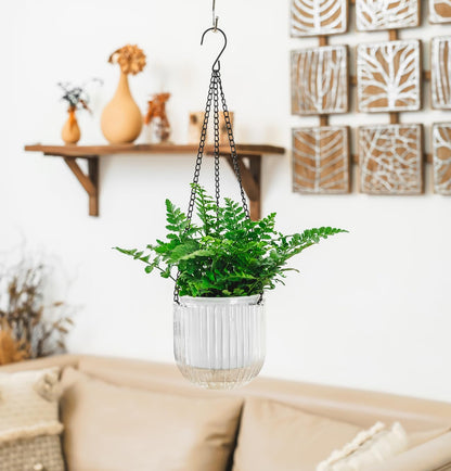 Melphoe 2 Pack Self Watering Hanging Planters Indoor Flower Pots, 5.3 Inch Outdoor Hanging Basket, Plant Hanger with 3Hooks Drainage Holes for Garden Home (White)