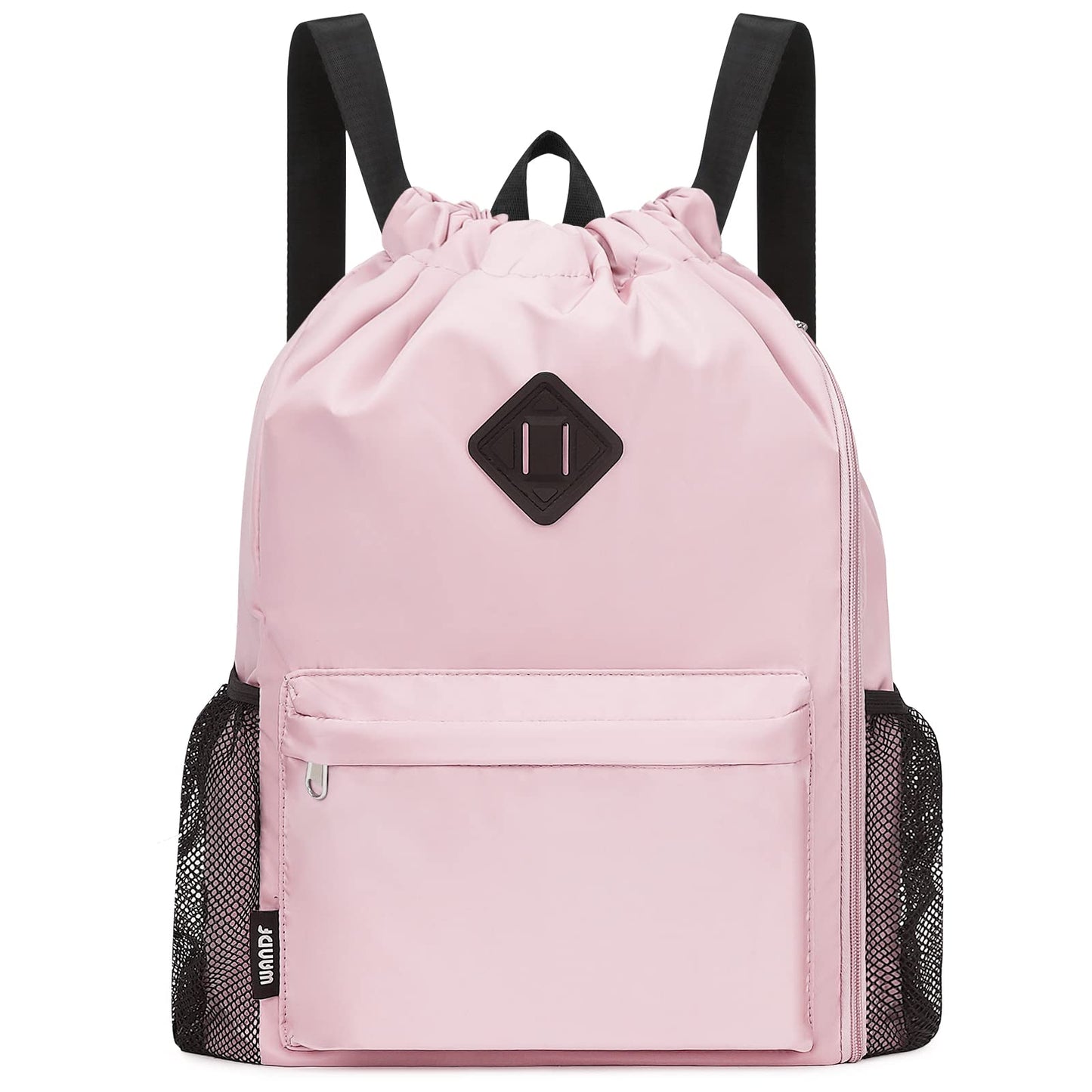 WANDF Drawstring Backpack Sports Gym Bag with Shoes Compartment, Water-Resistant String Backpack Cinch for Women Men (Large,Pink)
