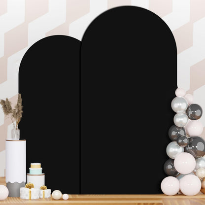 PATYDEST Black Wedding Arch Cover Set of 2 Arch Cover Backdrop Fabric 7.2ft 6ft Spandex Fit Backdrop Cover for Arch Stand Arches Frame Wall Cover for Birthday Baby Halloween Party Arch Stand Cover
