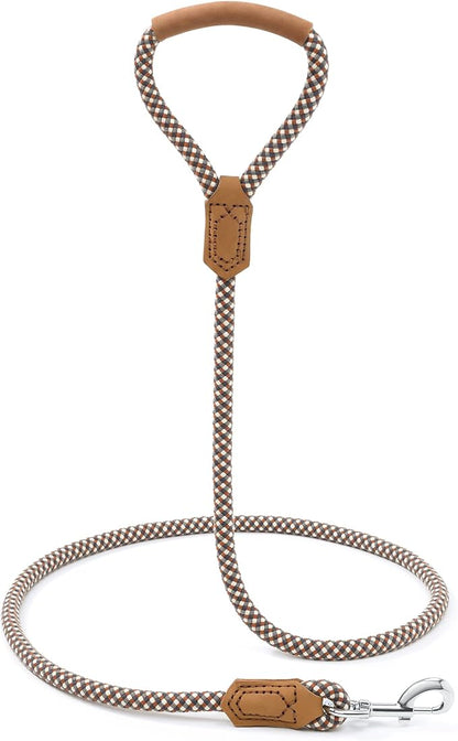 Mile High Life | Premium Leather Dog Leash | Strong Rope Leash | Leather Handle | Zinc Alloy Strong Clasp | Small Medium Large Dogs | 4/5/6 Feet(Brown, 48 Inch (Pack of 1))