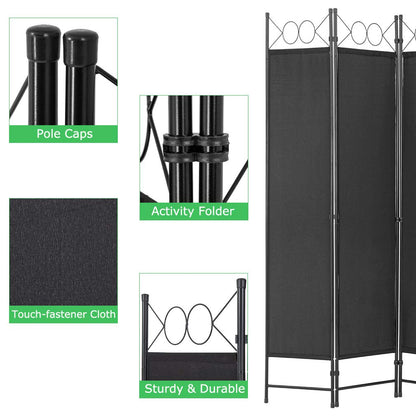 4 Panel Room Divider 6.8FT Steel Frame Screen Folding Privacy Divider Freestanding Partition for Home Office Bedroom, Black