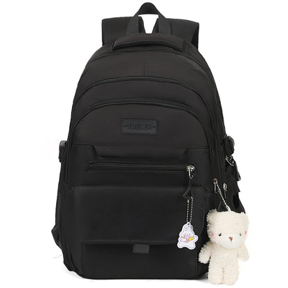 PRLINJSK Girls Backpack for College High Middle School Student, Cute Aesthetic Bookbag for Teens Women with Accessories,Black