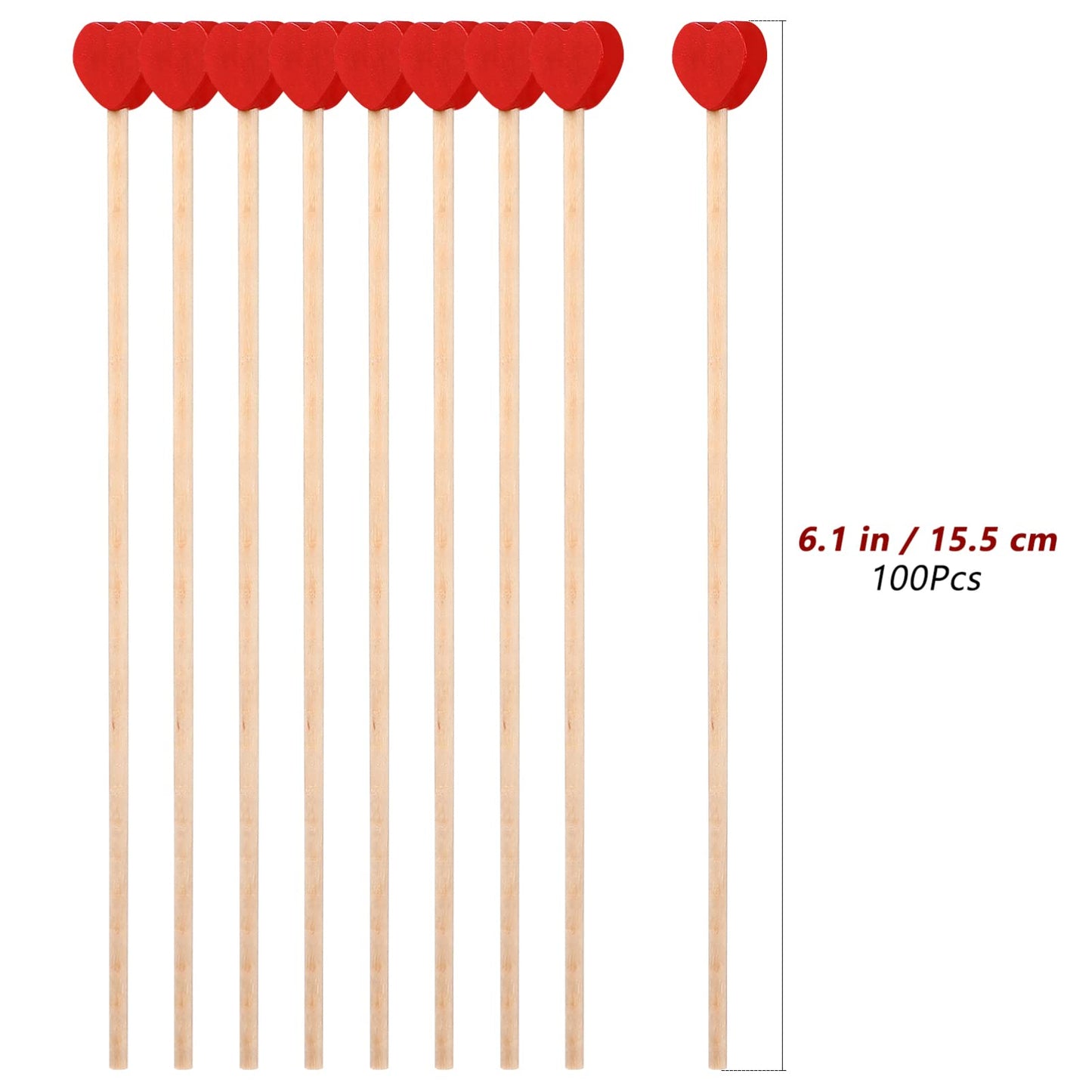 Operitacx 100 Pcs Wooden Coffee Stirrers Red Heart Stir Sticks Disposable Cocktail Stirrers Drink Stir Sticks for Wine Milk Coffee Cocktail 6.1 Inch Straws