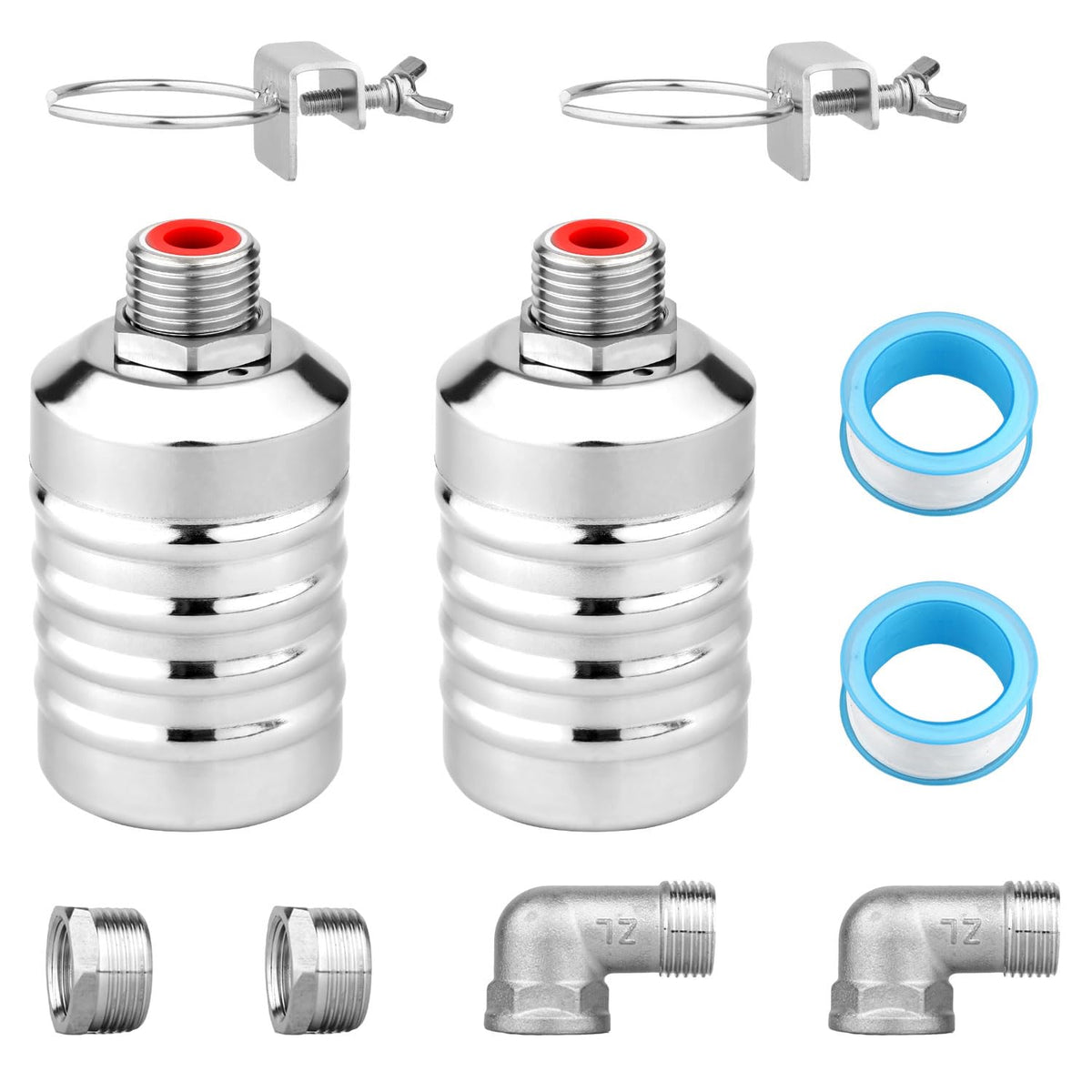 2pcs Water Float Valve, Stainless Steel Automatic Water Level Control Float Valve 1/2in and 3/4in Connection Types for Fish Tank Swimming Pool Livestock Trough