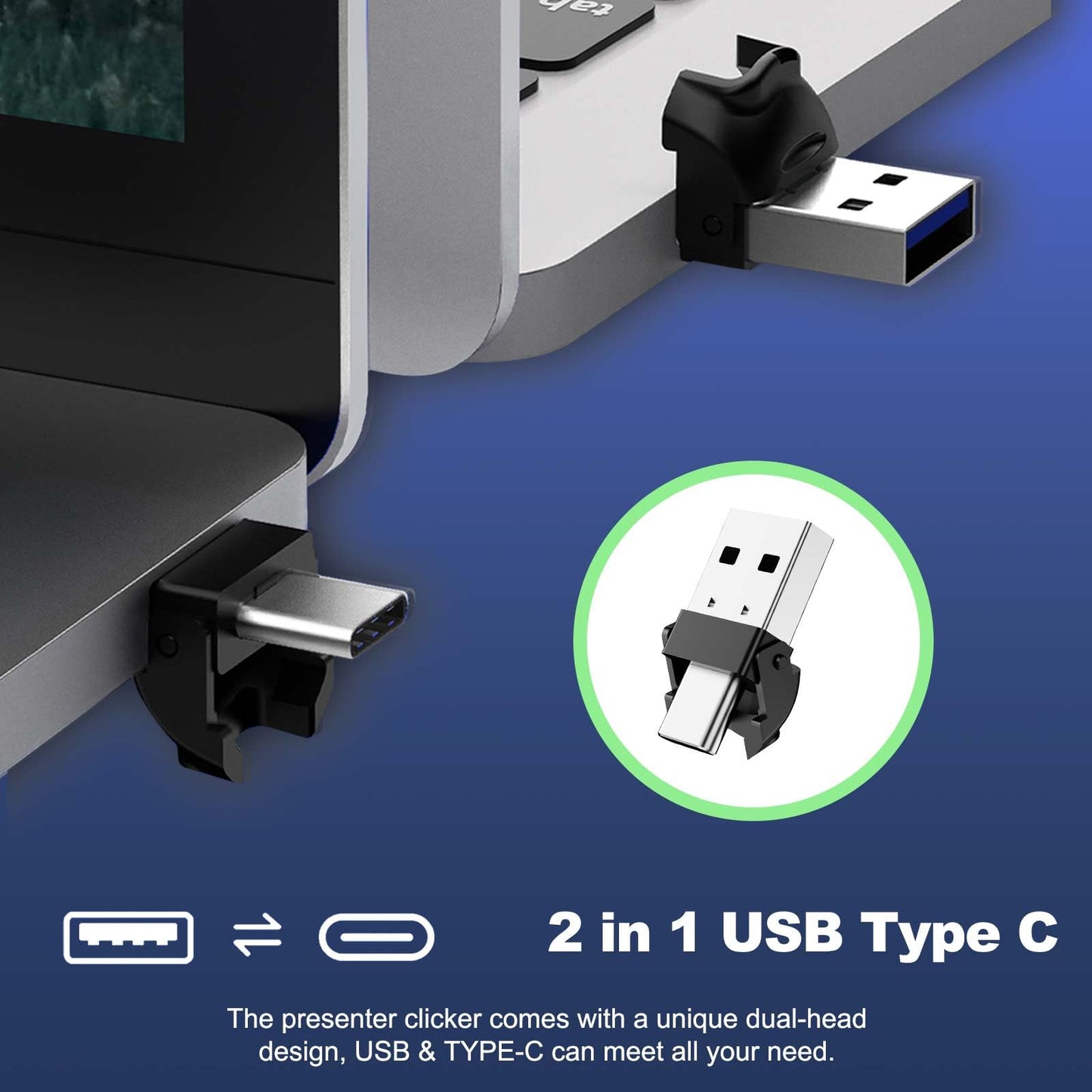QUI Presenter Clicker USB A&C Bundle | Pen-Shaped Black & Remote-Shaped Silver