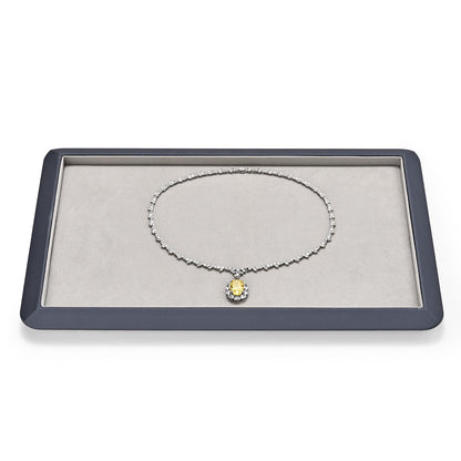 Oirlv Gray Leather Jewelry Display Tray with Microfiber Lining, Premium Rounded Corner Organizer
