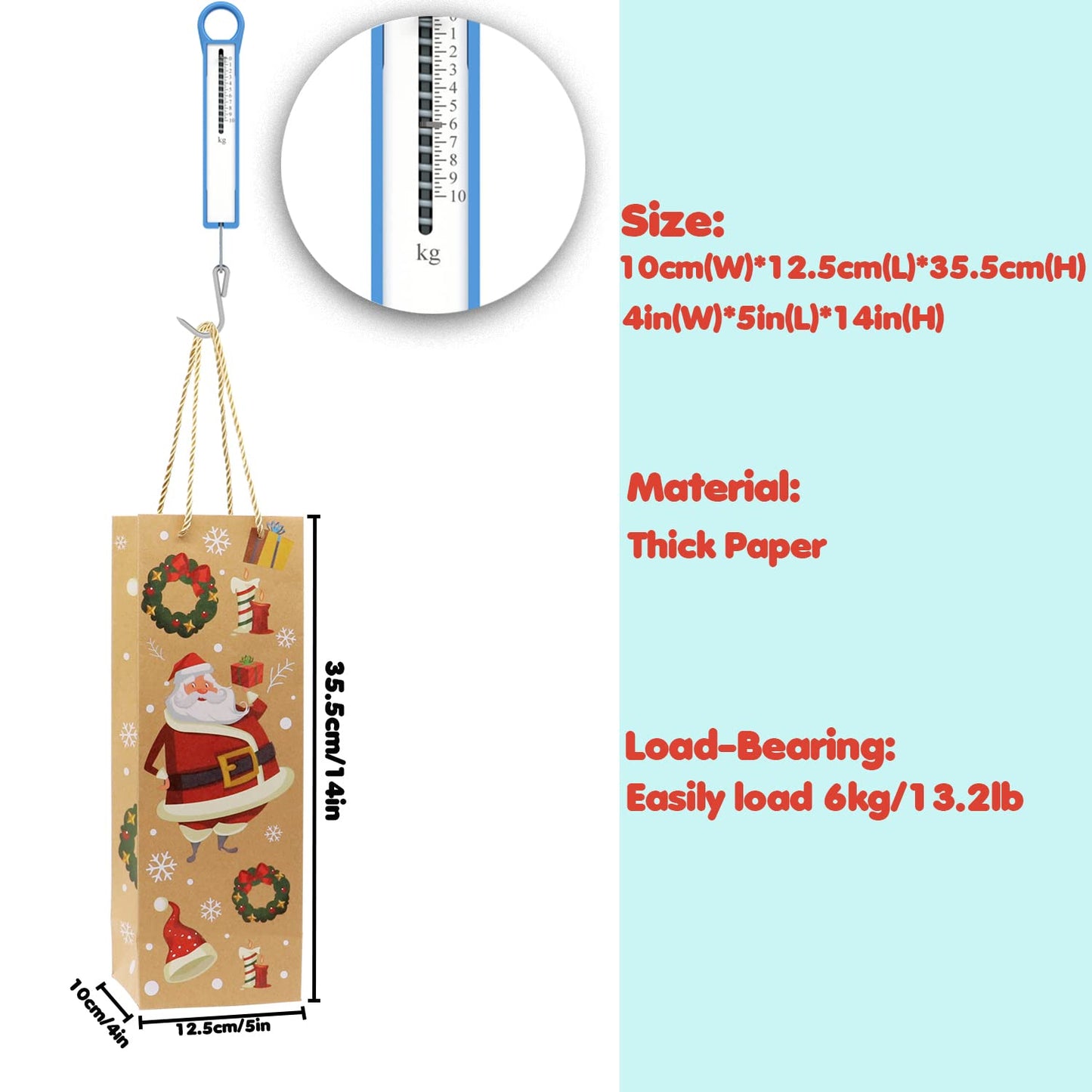 VEYLIN 12Pcs Christmas Wine Tote Bags, Xmas Thick Kraft Paper Gift Bags for Wine Bottle Wrapping