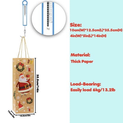 VEYLIN 12Pcs Christmas Wine Tote Bags, Xmas Thick Kraft Paper Gift Bags for Wine Bottle Wrapping