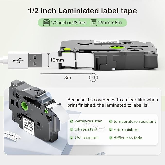 Label KINGDOM Tze-s231 Compatible with Brother P Touch Extra Strength Adhesive Label Maker Tape 12mm 1/2"(0.47") for PT-D210 D220 PTH110, Black on White TZs231 3-Pack
