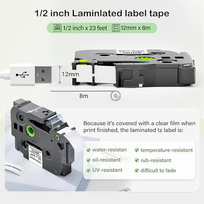 Label KINGDOM Tze-s231 Compatible with Brother P Touch Extra Strength Adhesive Label Maker Tape 12mm 1/2"(0.47") for PT-D210 D220 PTH110, Black on White TZs231 3-Pack
