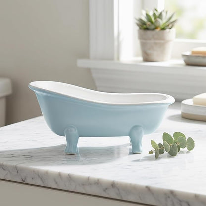 Abaodam Cute Hamster Bed Chinchillas Food Bowl Blue Ceramic Mini Bathtub Small Animal Ice Bathtub for Ceramic Hamster Guinea Pig Bathroom Sand Bath Holder Container Accessories Cage Toys