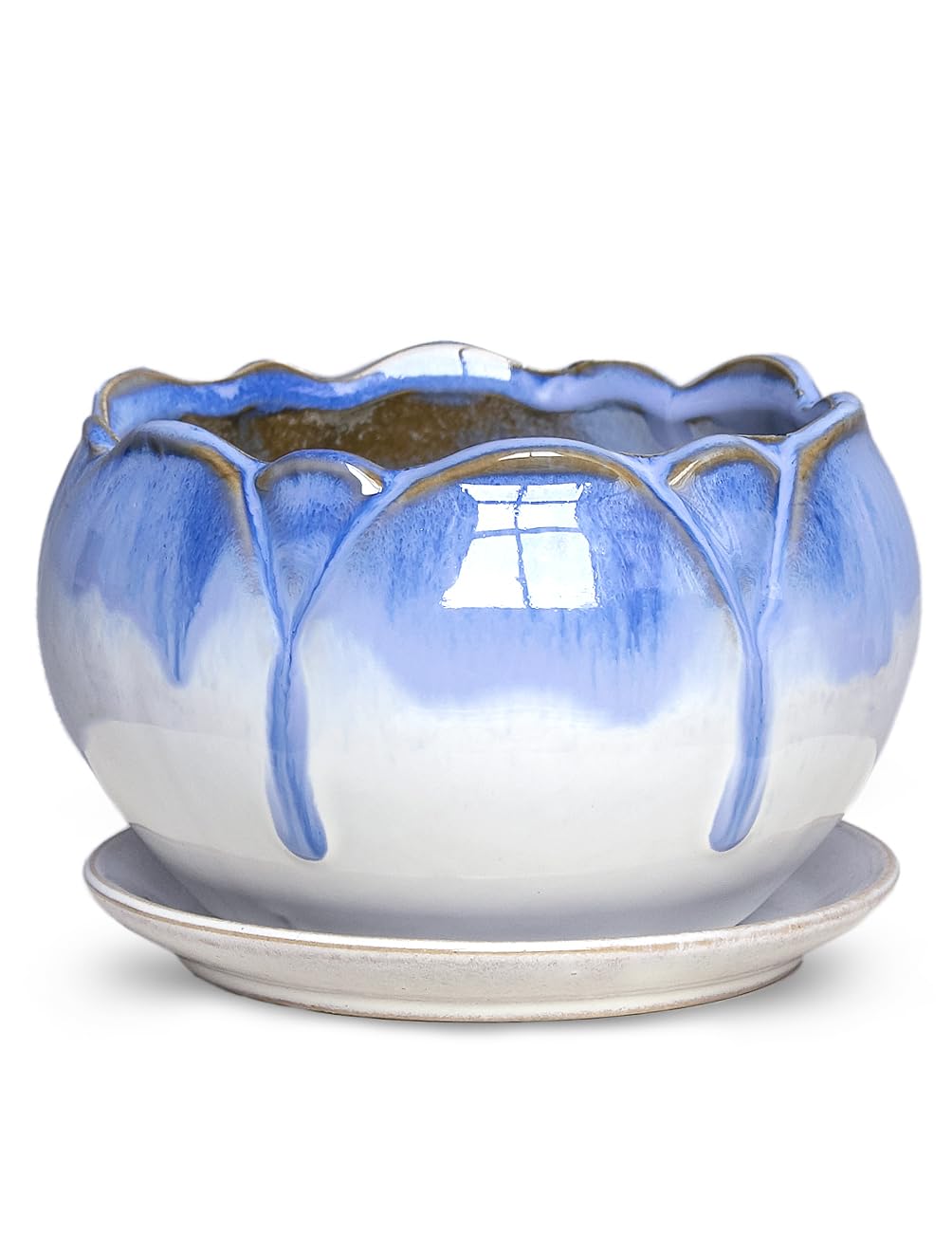 Dahlia 5.5'' Inch Rustic Drip Glazed Ceramic Planter/Succulent Pot/Plant Pot w. Saucer/Tray, White