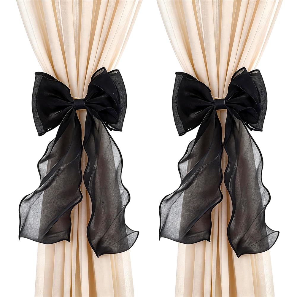 HOBBIESAY 4PCS Bow Curtain Tiebacks Fairy Fabric Curtain Tie Straps Bow Curtains Tiebacks Lace Bowknot Curtains Holdbacks Elegant Lace Drapery Holdbacks Tie Rope for Home Office Hotel Pink