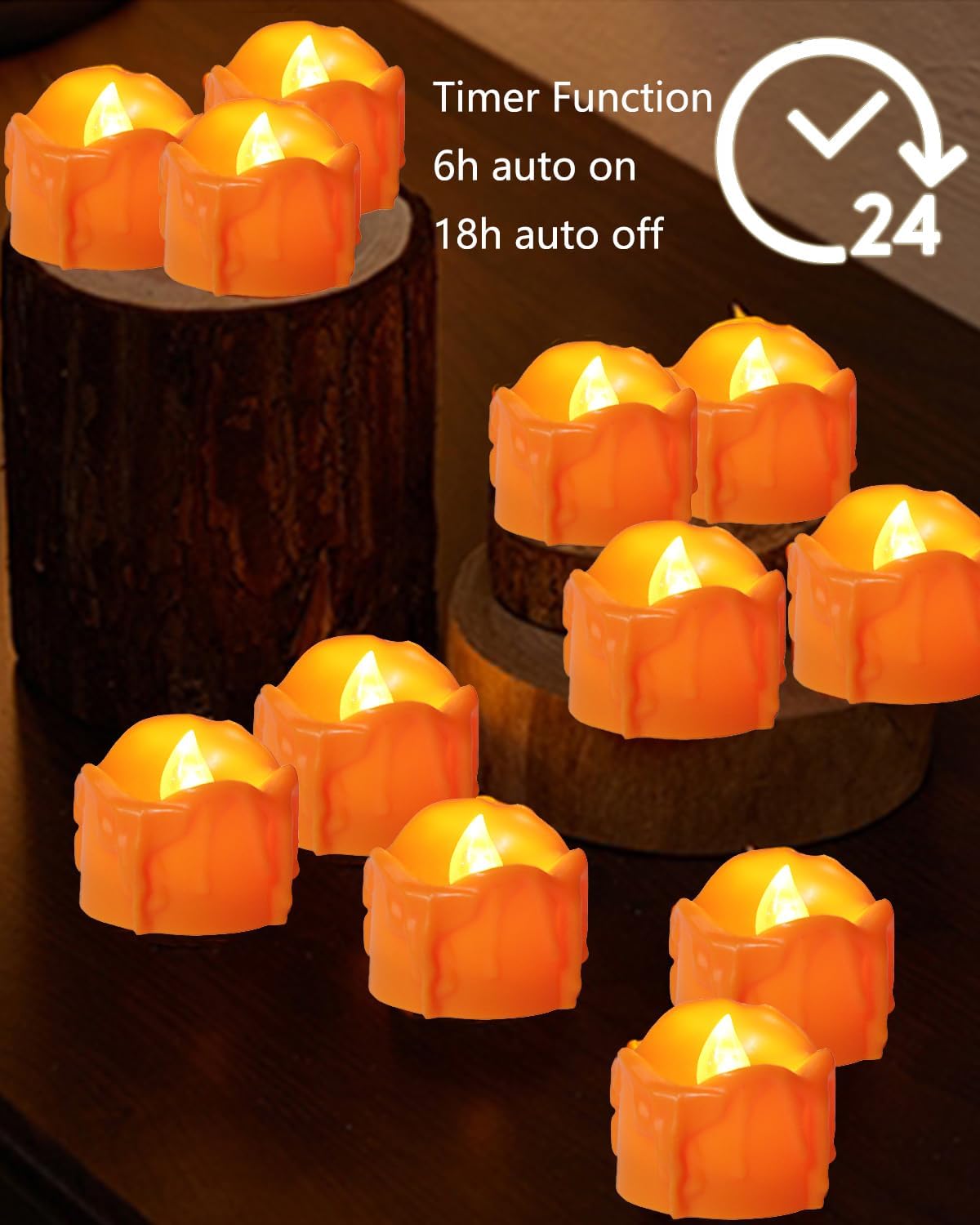 ONEIHOMM Halloween Orange Timer Tealights for Fall Decor, 12PCS