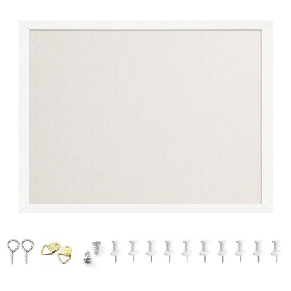 OWLKELA 12"x16" inch Bulletin Board with Linen, White Wood Style Frame, with 10 Pushpins, Linen Cork Board, Ideal for School, Home & Office