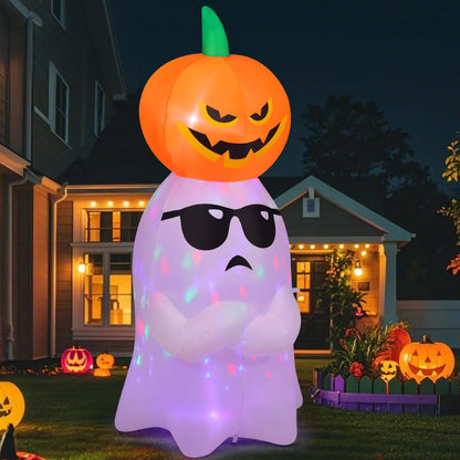 GOOSH 6.2 FT Halloween Inflatables Ghost with Pumpkin Outdoor Decorations Blow Up Yard with Built-in LEDs for Garden Lawn Indoor Party Decor