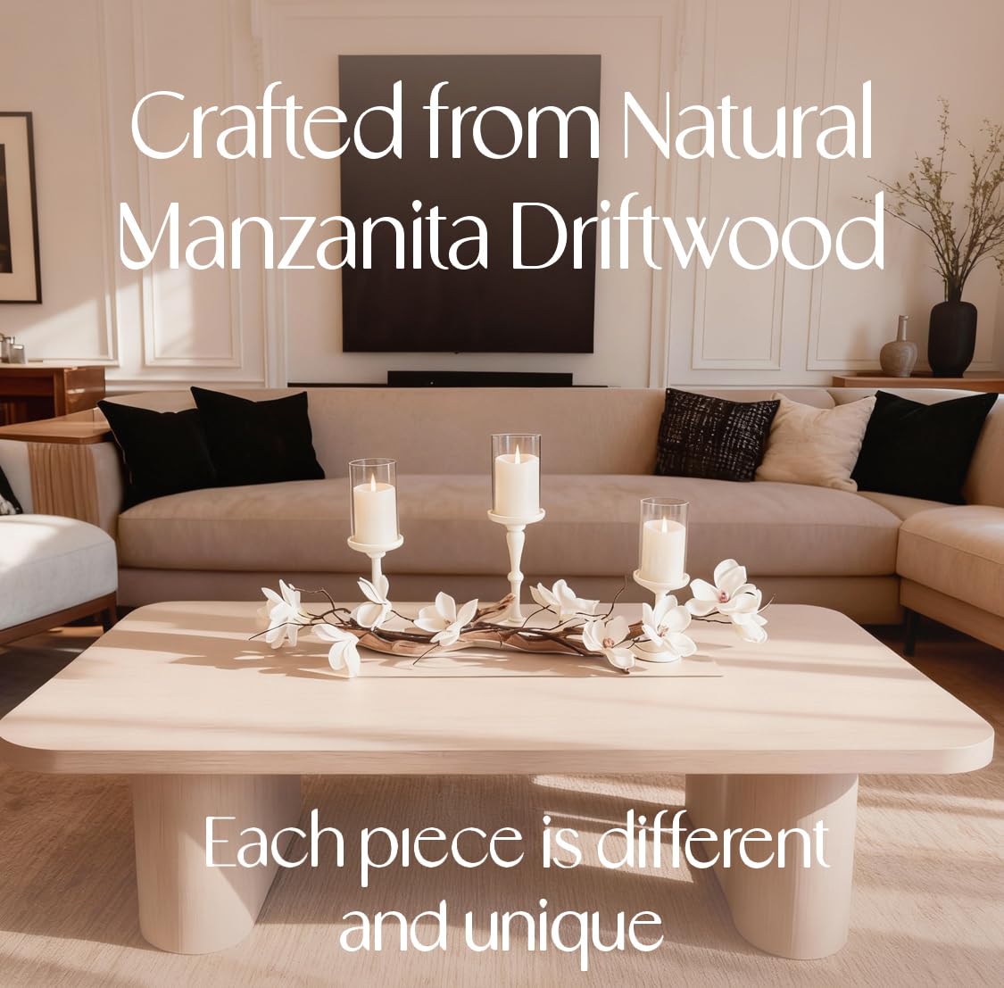Magnolia Vine Driftwood Farmhouse Table Centerpiece - 3pc Candle Holder Set - Floral Table Decor for Dining Room, Living Room, Mantle & Weddings (Ivory)