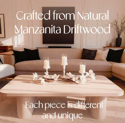 Magnolia Vine Driftwood Farmhouse Table Centerpiece - 3pc Candle Holder Set - Floral Table Decor for Dining Room, Living Room, Mantle & Weddings (Ivory)