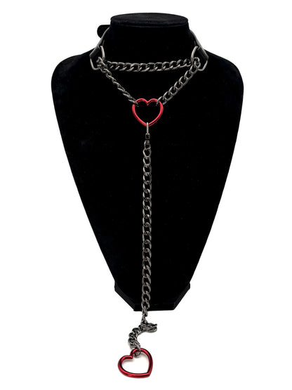 EverGlimp Heart O-Ring Slip Chain Choker Collar Necklace for Women, Adjustable Vegan Leather Punk Necklace with Swivel Clasp & Heart Charm