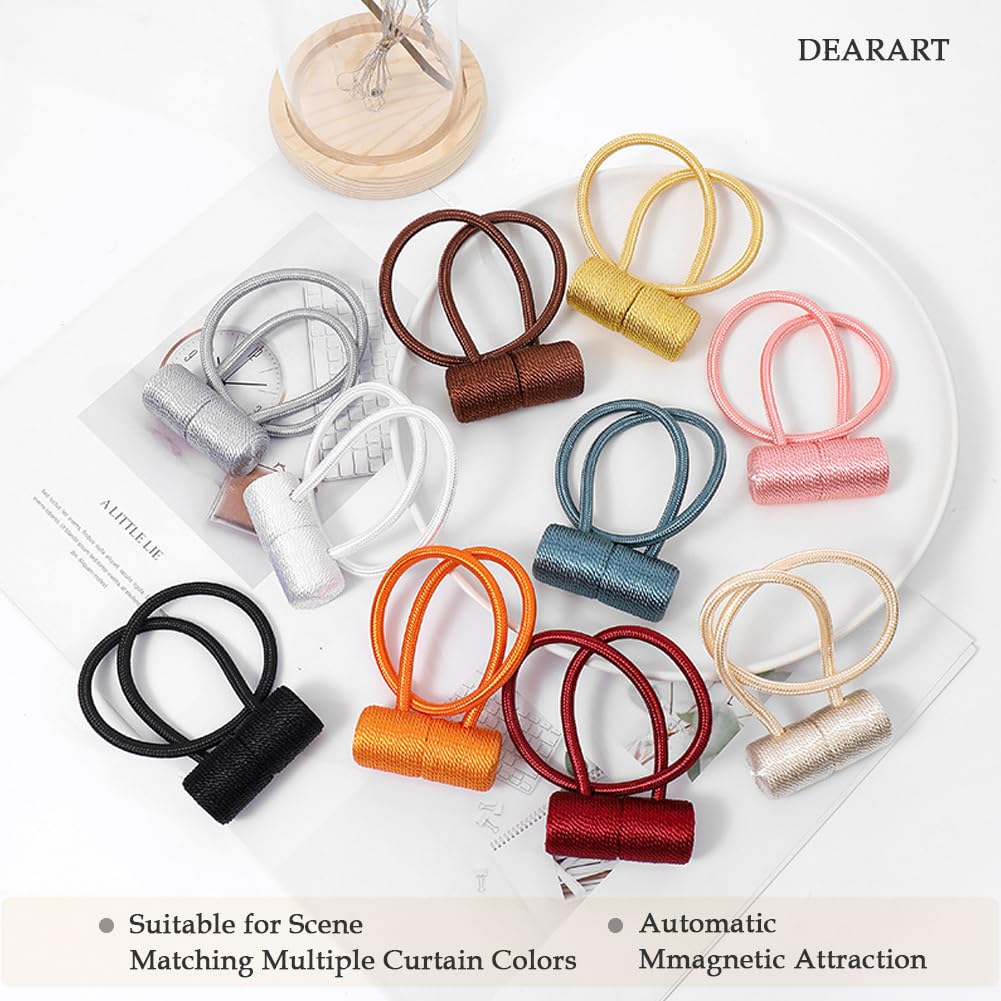 DEARART Windows Curtain Tieback, Magnetic Holder Tie Curtains, Many Tie Backs Ways, Easy Use for Bedroom Living Room Home, Cylinder Rope Design, Orange, 4pcs