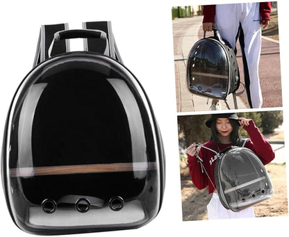 Abaodam Portable Parrot Backpack Ventilation Wooden Perch Breathable Outdoor Carry Bag for Pets Stylish Transparent Design for Comfortable Travel Black