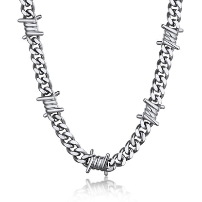 Bandmax Barbed Wire Chain Choker Necklace 16Inch 9MM Stainless Steel Barb Wire Link Chains Punk Emo Gothic Alt Grunge Street Style Thorn Chain Jewelry for Men Women