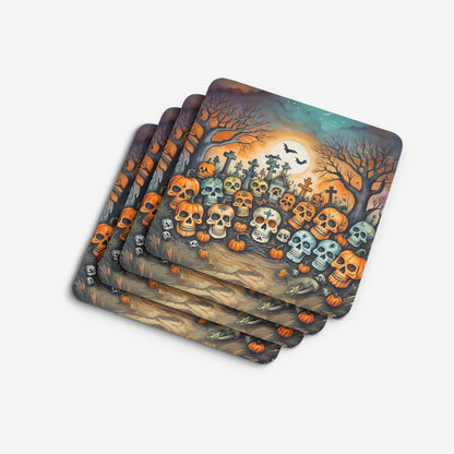 Caroline's Treasures Calaveras Sugar Skulls Spooky Halloween Foam Coaster Set of 4 Cup Coasters for Indoor and Outdoor, Coaster for Tabletop Protection, Anti Slip, Mouse pad Material