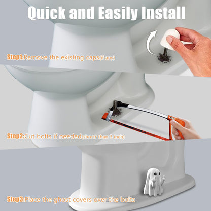 Funny Ghost Toilet Bolt Covers Decorative Toilet Screw Cover Caps, Toilet Caps for Bottom of Toilet, Halloween Cute Toilet Bowl Bolt Covers for Bathroom Decor, Cute Halloween Decor,2-Pack (White)