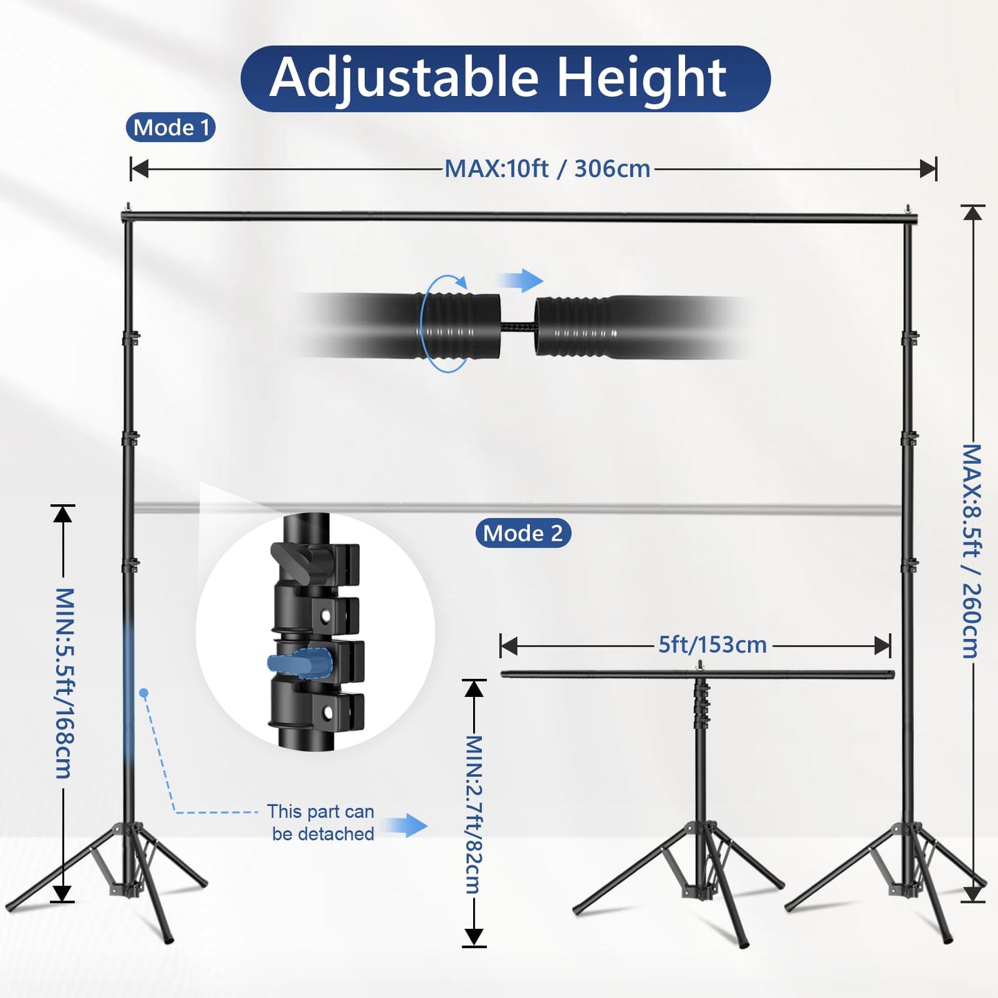 EMART 3-in-1 Backdrop Stand Kit 10x8.5 ft for Photography Studio, T-Shape Banner Back Drop Stand for Party, Wedding, Dectoration, Background Stand for Photo Video Studio with Carry Bag, 8 Clamps
