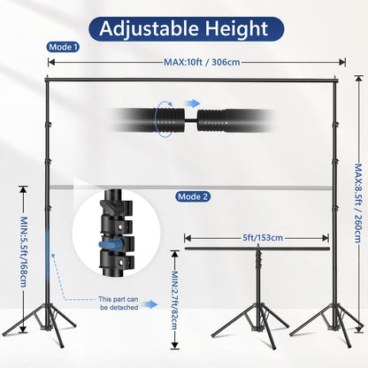 EMART 3-in-1 Backdrop Stand Kit 10x8.5 ft for Photography Studio, T-Shape Banner Back Drop Stand for Party, Wedding, Dectoration, Background Stand for Photo Video Studio with Carry Bag, 8 Clamps
