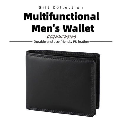 KAIDUCHKDC Mens Trifold Wallet with 3 ID Window & 15+ Card Slots, PU Leather Bifold Wallet for Men, Multi-Card Holder with Double Stitched for Business Travel, Black