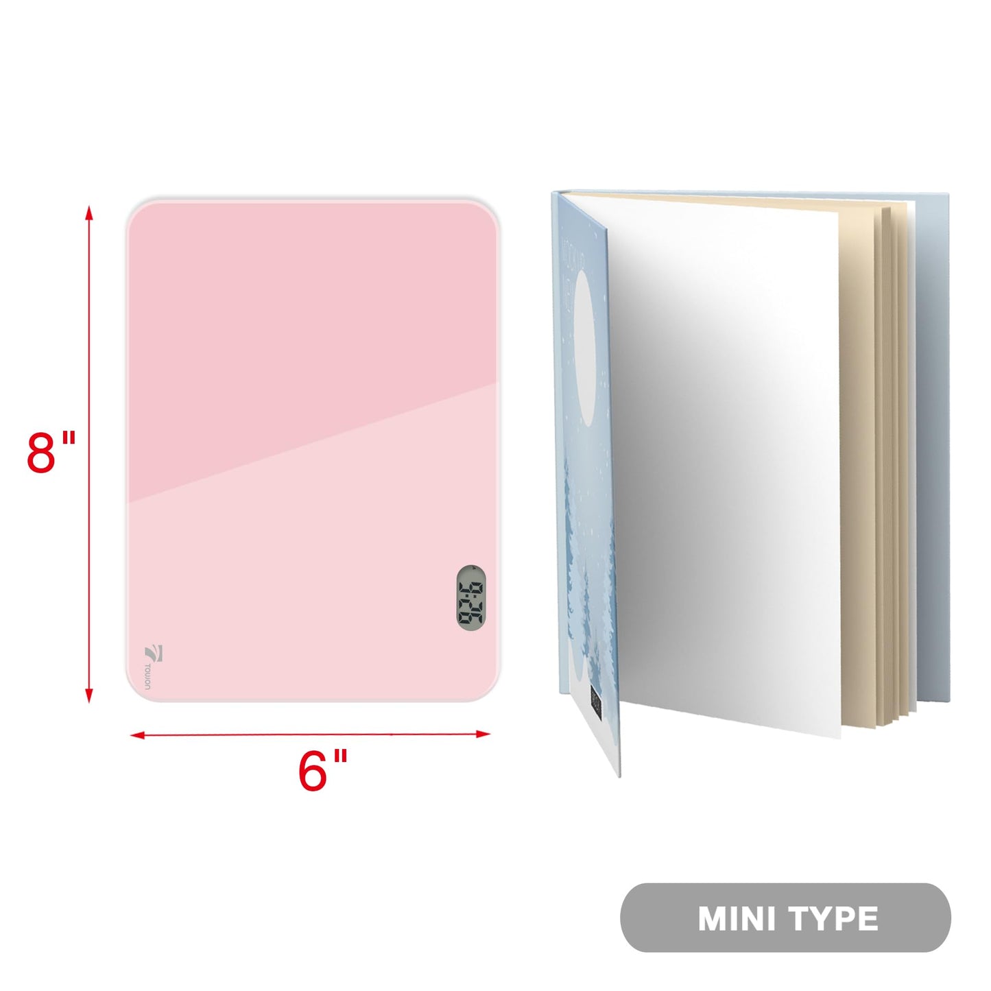 Small Glass Desk Whiteboard Dry-Erase Board with Clock, Small Travel Reminder Clock Keychain with Desk Notepad, Time Table Whiteboard for Desk Digital LED Light Display, 8x6 in with Accessories, Pink