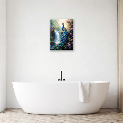 Peacock wall art, Flower Waterfall Pictures Wall Decor, Peacock Canvas Prints Painting, Framed Fashion Artwork for Bathroom Bedroom Living Room Kitchen Dinning Room Office Home Decoration 12x16