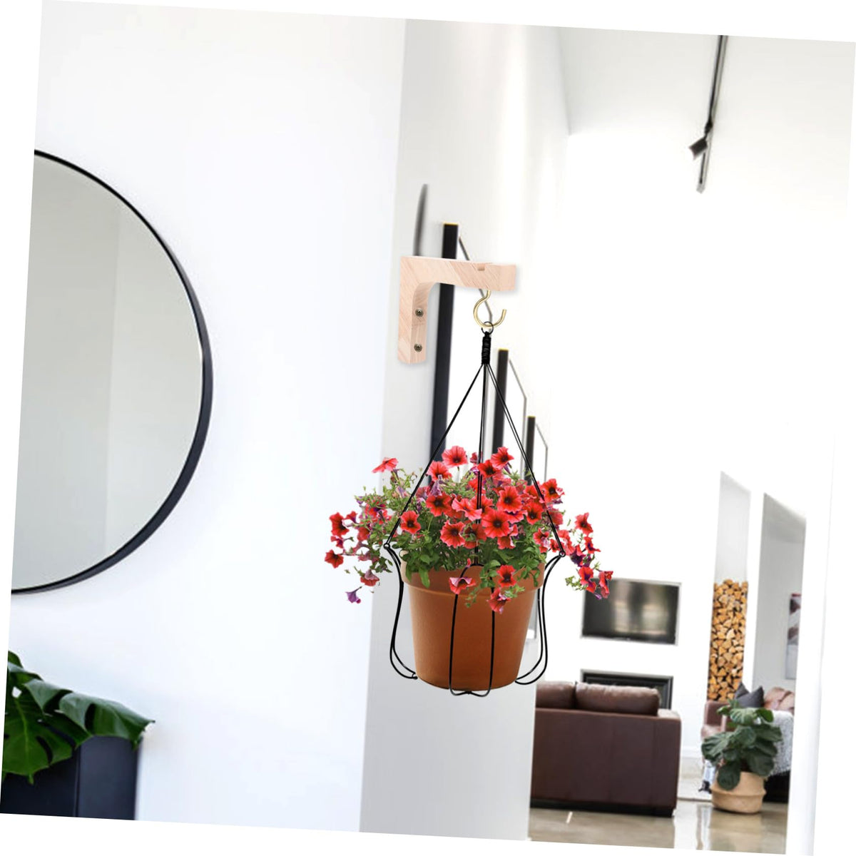 IMIKEYA Wooden Plant Hanging Hooks 2pcs Heavy-Duty Wall Plant Hanger Brackets for Indoor and Outdoor Use Natural Wood Color