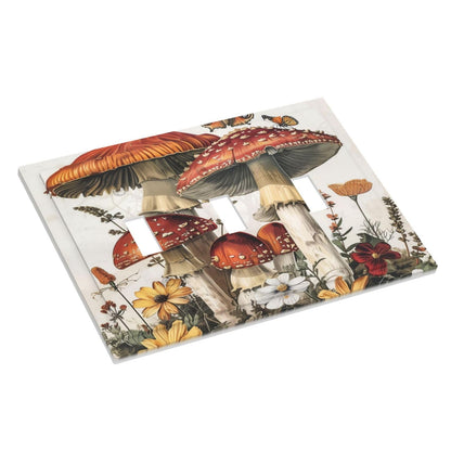 Ihsourgnitnem Decorative Switch Plates Mushroom Forest Butterfly Wild Flower 3 Gang Wall Plate Triple Toggle Light Switch Cover Faceplate Electrical Wall Panels For Bed Room Living Room Decor