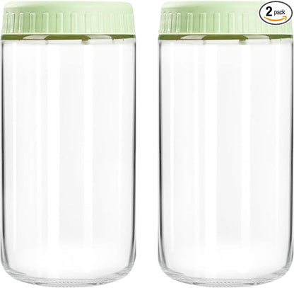 SHOWIN Overnight Oats Containers with Lids, 24oz Glass Jars with Lids 2 pcs, Light Green, Wide Mouth Mason jars for Salad, Yogurt, Snacks, Meal Prep