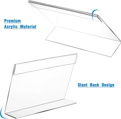 Vicenpal 100 Pcs 7x5 Inch Clear Acrylic Sign Holder Plastic L-shape Vertical Menu Stand, Picture Photo Frames, Table Paper Holder, Flyer Sign Display Stand for Restaurants, Store, Office, Wedding
