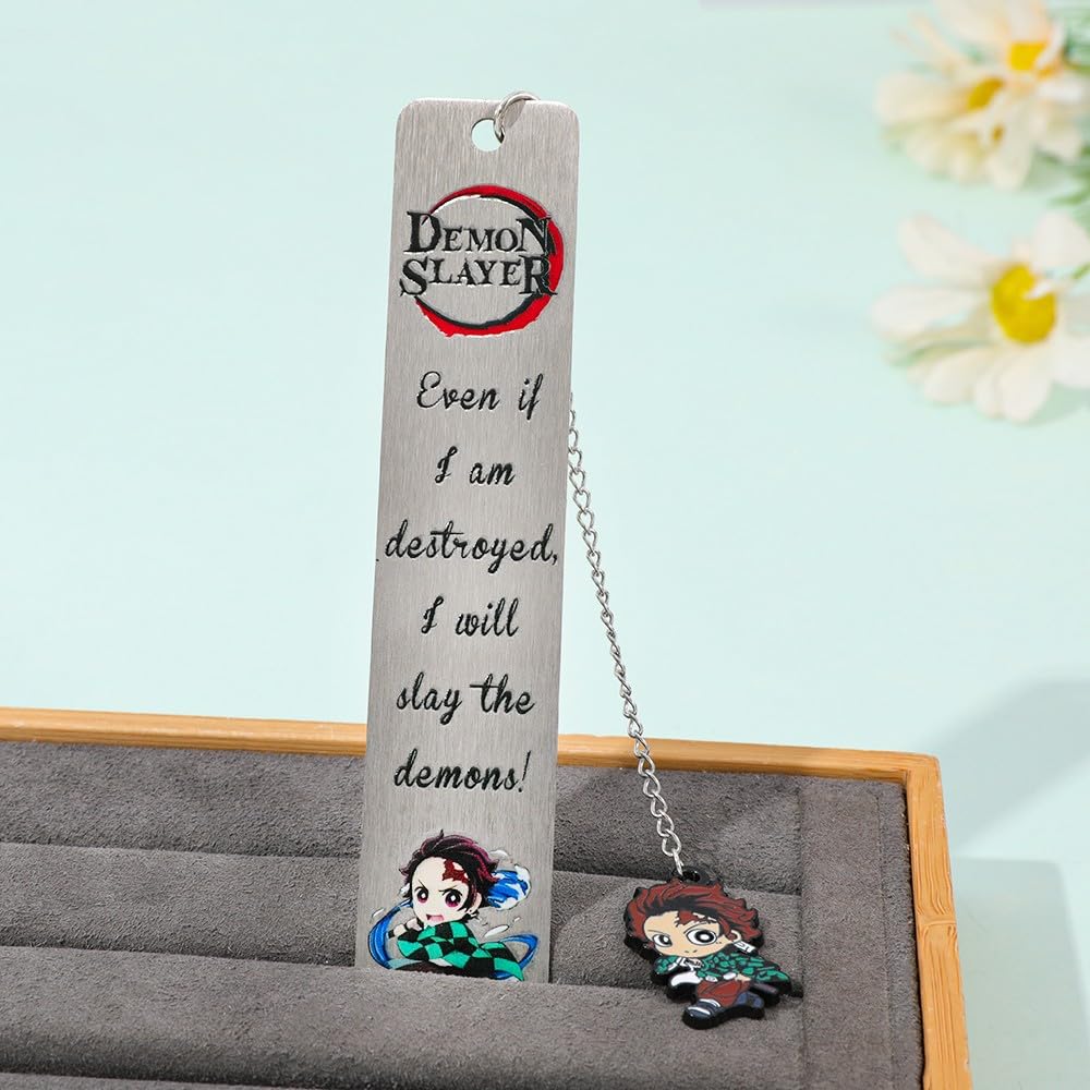 Demon Kamado Bookmark Page Mark, Anime Tanjiron Zenitsu Giyuu Kyoujurou Figure Hollowed-Out Metal Book Mark Reading Tool, Stationery Gifts for Reading Lovers Bookworm (4pcs)