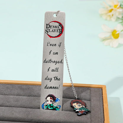 Demon Kamado Bookmark Page Mark, Anime Tanjiron Zenitsu Giyuu Kyoujurou Figure Hollowed-Out Metal Book Mark Reading Tool, Stationery Gifts for Reading Lovers Bookworm (4pcs)
