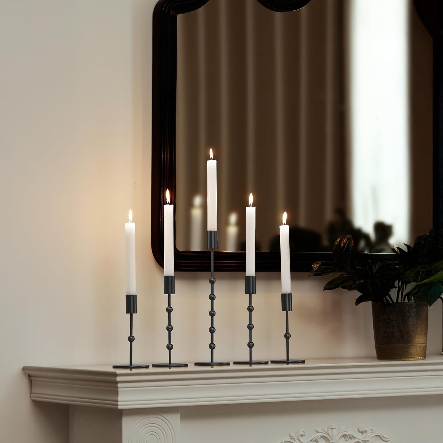 Black Candlestick Holders, Beaded Metal Taper Candle Stick Holders, Set of 3 Candle Holder for Fall Decorations, Tapered Candle Holders, Thanksgiving Table Centerpiece, Halloween Gothic Decor