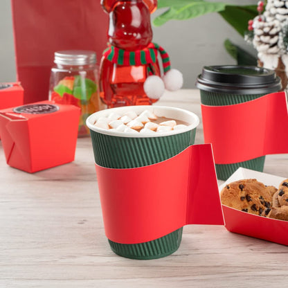 Restaurantware Coffee Cup Sleeves 50 Pack Fits 12, 16, 20 oz Coffee Cups with Handle Disposable Hot Drink Sleeves Secure Grip Heat-Resistant Jacket for Tea, and Beverages