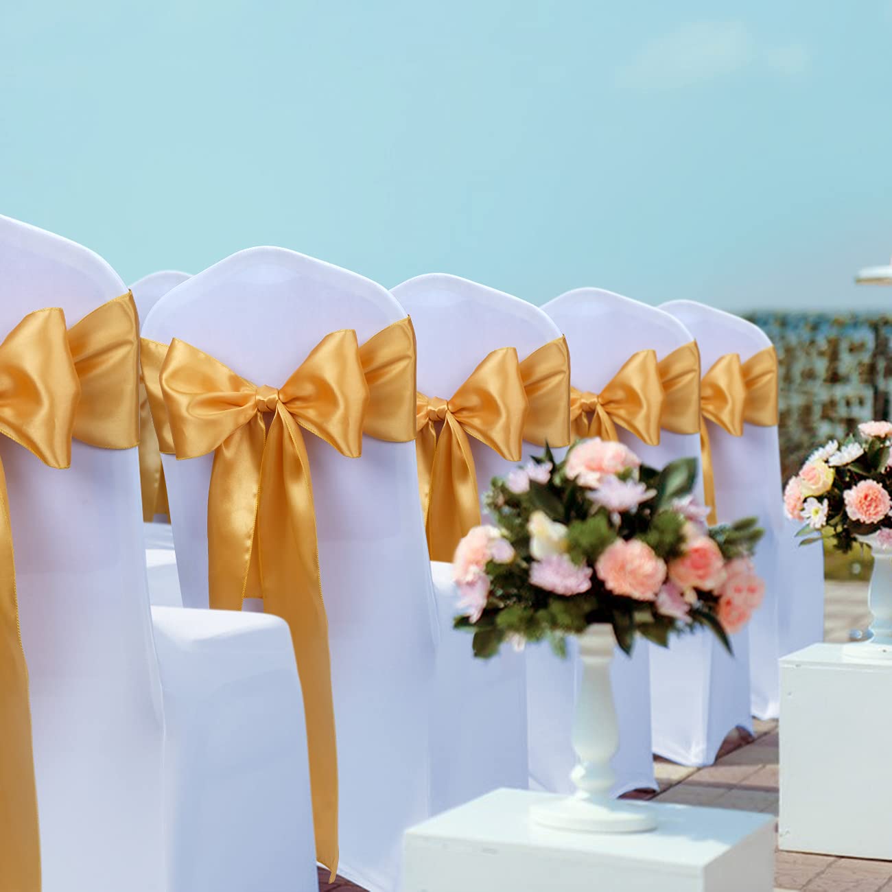 Babenest Satin Chair Sashes Ties Upgraded 30 pcs Chair Ribbons Bows for Wedding Banquet Party Easter Christmas Baby Shower Events Decoration (Gold)