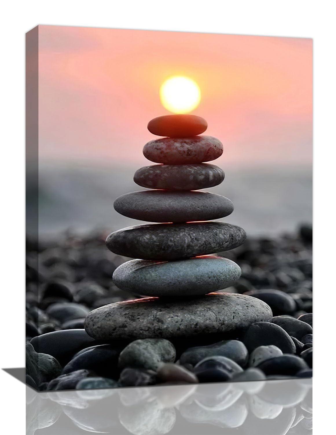 Zen Wall Art Stone Sunrise Pictures Wall Decor Zen Bathroom Decor Canvas Print Framed Artwork Paintings Calming Home Decorations For Spiritual Room Office Living Room Bedroom 12"x16"