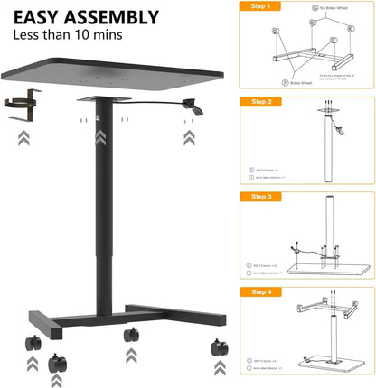 28-Inch Mobile Standing Desk Adjustable Height with Cup Holder, Portable Standing Desk with Lockable Wheels, Rolling Table for Home Office Classroom Hospital (Jet - Black)